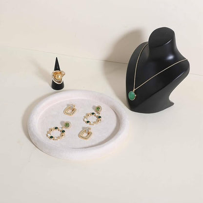 GemeShou Round Jewelry Organizer Plate, Top Microfiber Velvet Jewelry Display Tray, Empty Jewelry Showcase Tray for Necklaces, Bracelets, Rings, Earrings (Cream-Medium, 7.9 x 7.9 in)