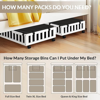 Gashell 2 Pack Bamboo Under Bed Storage with Wheels, 39”x20”x7.8” Lager Under Bed Storage Containers (White)