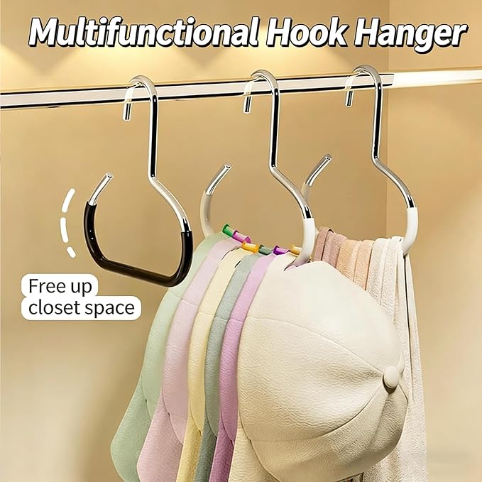 Durable Steel Hangers: Maximize Closet Space with Versatile Storage, Hat Organizer, Stainless Hat Hanger, Multifunctional Steel Hangers for Hats, Scarves, Belts, Ties, Bra, Anti-Slip (6, White)