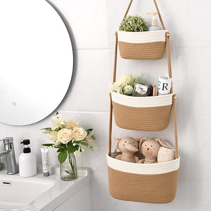 Hanging Storage Baskets, Over The Door Basket, Cotton Wall Baskets Storage, Hanging Door Basket with 4 Hooks