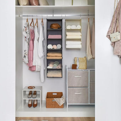 GRANNY SAYS 6-Shelf Hanging Organizer for Closet, Separable to 2 Pack 3-Shelf Hanging Shelves, Hanging Organizer for Bedroom, Ash Gray