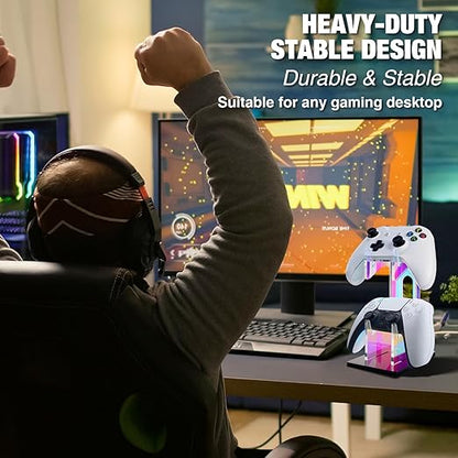 NiHome Iridescent Acrylic 2-Tier Universal Game Controller Headset Holder Stand for PS5 Xbox ONE Switch Colorful Controller Stand Gaming Accessories Anti-Slip Stable Acrylic Clear Headphone Holder