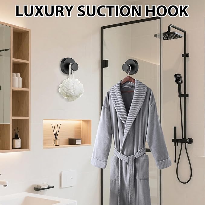 HESUSLA Suction Cup Hooks for Wreaths on Glass,2025 New Model No-Drill Suction Cup Hooks,Wreath Hangers for Front Doors,Metal Towel Hooks for Showers Bathrooms Mirrors(2 Pack,Black)