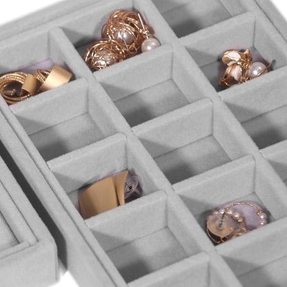 DIOMMELL 6 Pack Stackable Velvet Jewelry Trays Organizer, Jewelry Storage Box Display Trays Showcase Holder Closet Dresser Drawer Organizer for Earring Necklace Bracelet Ring Accessary, Grey
