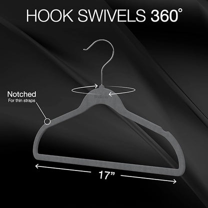 BROOKSTONE, [25 Pack] Velvet Hangers, [Non-Slip] 360° Swivel Hook, Lightweight & Slim, Strong & Durable, Space Saving Design, Heavy Duty, Won’t Stain Fabric