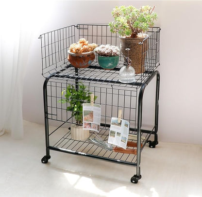 31" height Rolling Laundry Basket with Wheels, Heavy Duty 2-Tier Metal Wire Laundry Cart, Foldable Hamper with Industrial Wheels & Brakes for Clothes, Bedroom, Dorm, Apartment (Black)
