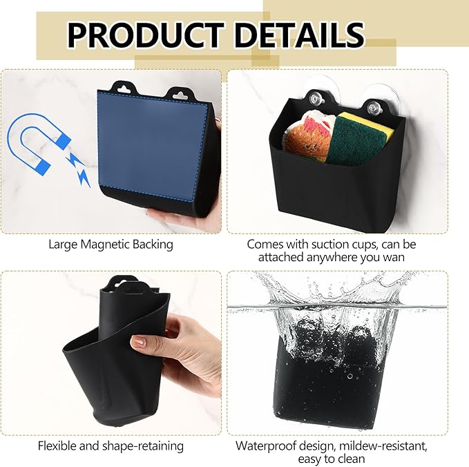 Novabright 2 Pack Magnetic Lint Bin for Laundry Room Trash Silicone Can for Dryer Kitchen Fridge, or Other Metal Surface Organizer Box(Black)