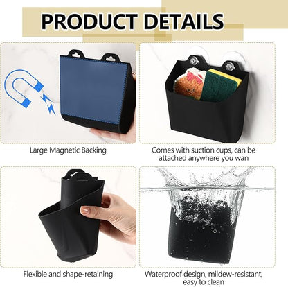 Novabright 2 Pack Magnetic Lint Bin for Laundry Room Trash Silicone Can for Dryer Kitchen Fridge, or Other Metal Surface Organizer Box(Black)