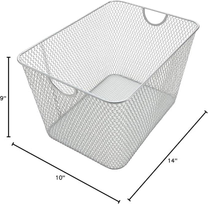 YBM HOME Kitchen Pantry Organizer Wire Basket for Shelves, Cabinets, Pantry, Countertop, Mesh Open Storage Bin Metal Basket for Organizing Food Supplies 14 x 10 x 9, Pack of 2, Silver