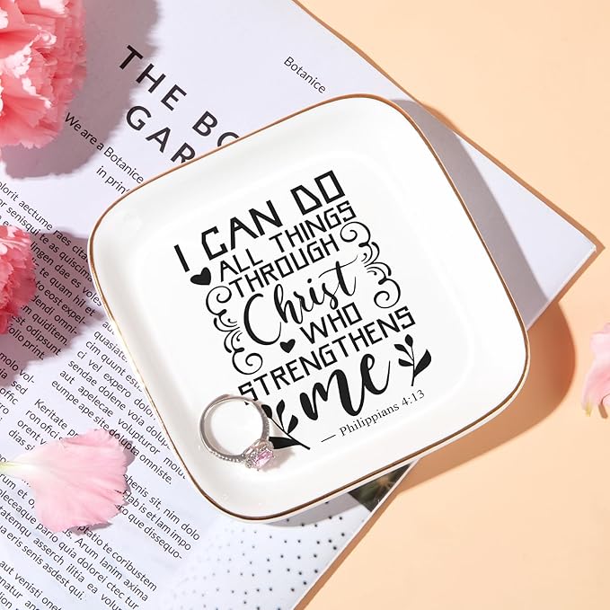 Christian Gifts for Women Birthday Bible Verse Jewelry Dish - I Can Do All Things Through Christ - Inspirational Gifts for Women Friends, Mom, Sister, Girl, Catholic Female, Religious Spiritual Gift