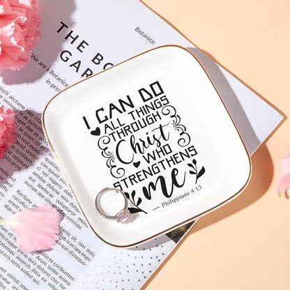 Christian Gifts for Women Birthday Bible Verse Jewelry Dish - I Can Do All Things Through Christ - Inspirational Gifts for Women Friends, Mom, Sister, Girl, Catholic Female, Religious Spiritual Gift