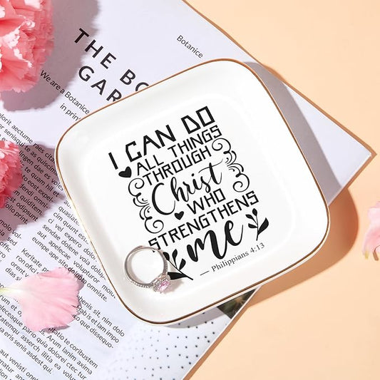Christian Gifts for Women Birthday Bible Verse Jewelry Dish - I Can Do All Things Through Christ - Inspirational Gifts for Women Friends, Mom, Sister, Girl, Catholic Female, Religious Spiritual Gift