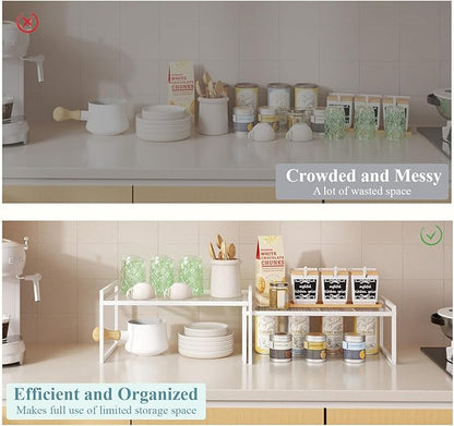 Set of 2 Cabinet Organizers 12.8''W 44 LBS Load Capacity Heavy Duty Kitchen Pantry Shelves Counter Countertop Storage Racks