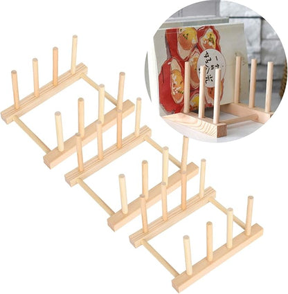 Estink Wooden Dish Drying Rack, 3 Set Multifunctional Drain Rack for Kitchen, Dinner Plate Storage, 5.5 x 5.3 x 3.9in