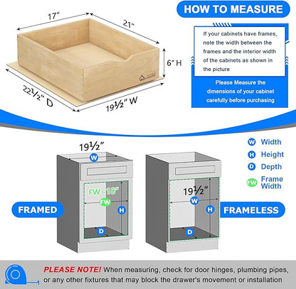 WelFurGeer Soft Close Pull Out Drawers for Kitchen Cabinets, 17" W x 21" D Pull Out Cabinet Organizer, Premium Birchwood Pull-Out Cabinet Drawers, Smooth Slide-Out Shelves for Kitchen Cabinets