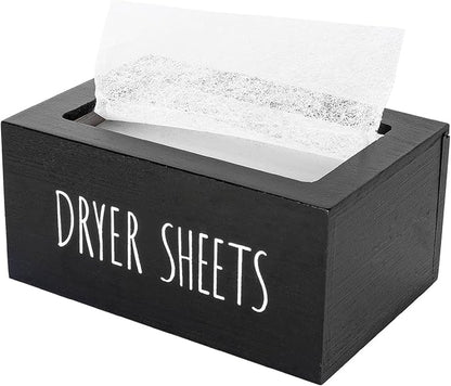 zoocatia Laundry Room Decor Dryer Sheet Container Wood Detergent Dispenser Organization and Storage Box Holder for Laundry Pods, Dryer Balls, Black