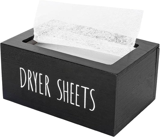 zoocatia Laundry Room Decor Dryer Sheet Container Wood Detergent Dispenser Organization and Storage Box Holder for Laundry Pods, Dryer Balls, Black