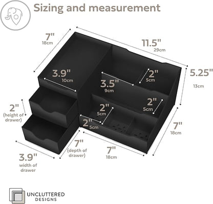Uncluttered Designs Large Black Vanity Organizer - Countertop Mens Organizer With Drawers for Cologne, Deodorant, Beard, Shaving Lotion, Perfume & Skincare - Perfect for Bathroom & Bedroom Storage