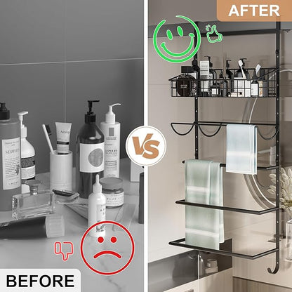 X-cosrack Adjustable Towel Racks for Bathroom Door Hanging, 5 Tiers Over The Door Towel Rack with Hooks, Bathroom Towel Holder Wall Mount for organizing Towels，Clothes