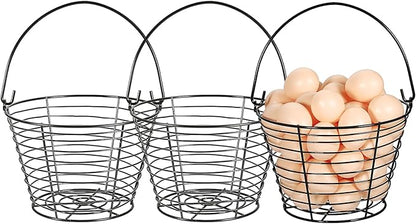 3 PCS 8" Black Round Wire Egg Baskets With Handle, Small Metal Egg Collecting Basket for Gathering Fresh Eggs, Chicken and Duck Eggs Hunting Basket Egg Holder Countertop