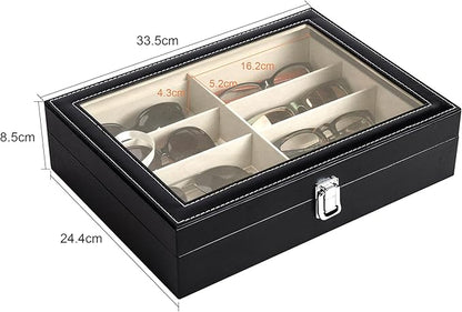 CO-Z Leather Multi Sunglasses Organizer for Women Men, Eyeglasses Eyewear Display Case with 8 Slots, Jewelry Watch Organizer, Sunglasses Jewelry Collection Case, Sunglass Glasses Storage Holder Box