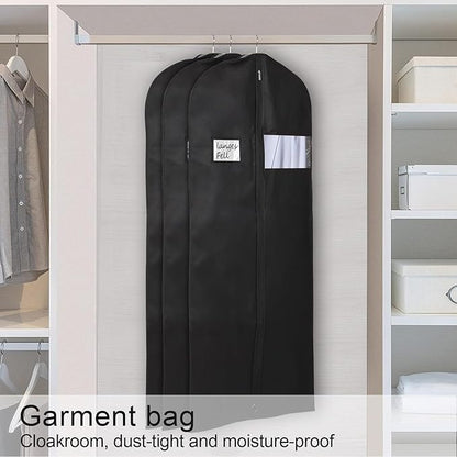 BOMEI PACK Black Garment Bags for Hanging Clothes or Travel 63" Suit Bags for Storage of Coats,Sweater, Jacket,T-shirts and Dresses(3 Packs)
