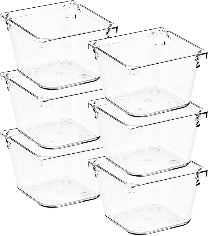 Ravinte Decor 6 Pack Drawer Organizer - 3" X 3" Clear Acrylic Storage Bins with Non-Slip Pads, Versatile Desk Tray for Makeup, Jewelry, Kitchen, Bathroom, and Office Organization
