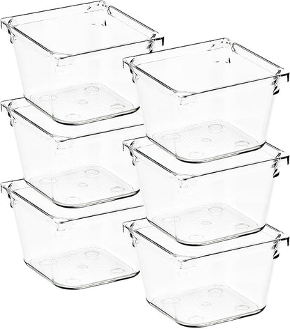 Ravinte Decor 6 Pack Drawer Organizer - 3" X 3" Clear Acrylic Storage Bins with Non-Slip Pads, Versatile Desk Tray for Makeup, Jewelry, Kitchen, Bathroom, and Office Organization