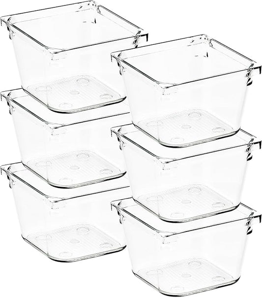 Ravinte Decor 6 Pack Drawer Organizer - 3" X 3" Clear Acrylic Storage Bins with Non-Slip Pads, Versatile Desk Tray for Makeup, Jewelry, Kitchen, Bathroom, and Office Organization