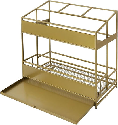 Commercial Metal Umbrella Holder Umbrella Stand with Drip Tray Entrance Umbrella Organizer Large Capacity Umbrella Rack for Home, Office, Apartment, Hotel (Gold, 26.8 * 12.6 * 27.6in)