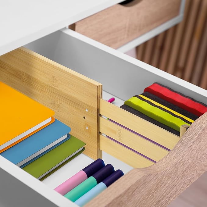 4 Pcs 6 Inch High Drawer Dividers 15"-22" Adjustable Bamboo Drawer Dividers Deep Expandable Dresser Organizer with Spring Loaded for Clothes Bedroom Bathroom Kitchen Fridge Office