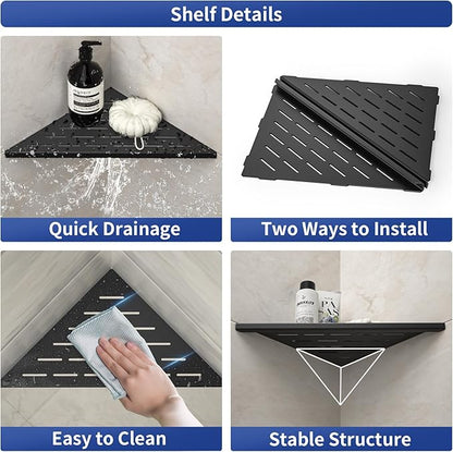 Bernkot Corner Shower Shelf, 12" Matte Black 304 Stainless Steel Slot Design Recessed Corner Shelves 2 Pack Bathroom Grout in Shelf for Tiled Wall, Large Size