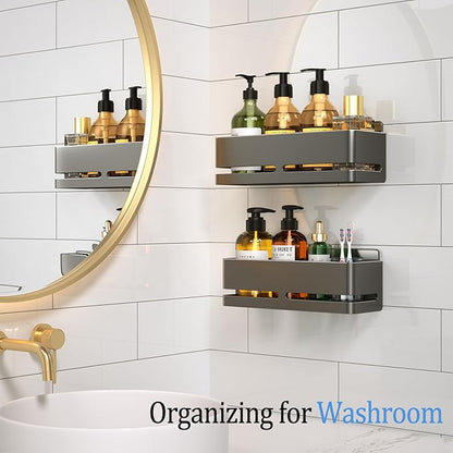 YESENT Shower Caddy, 2-Pack Shower Shelf, Heavy-Duty Bathroom Storage Shelf, Large Capacity No-Drill Bathroom Organizer, Gray Metal Storage Basket, Adhesive Installation