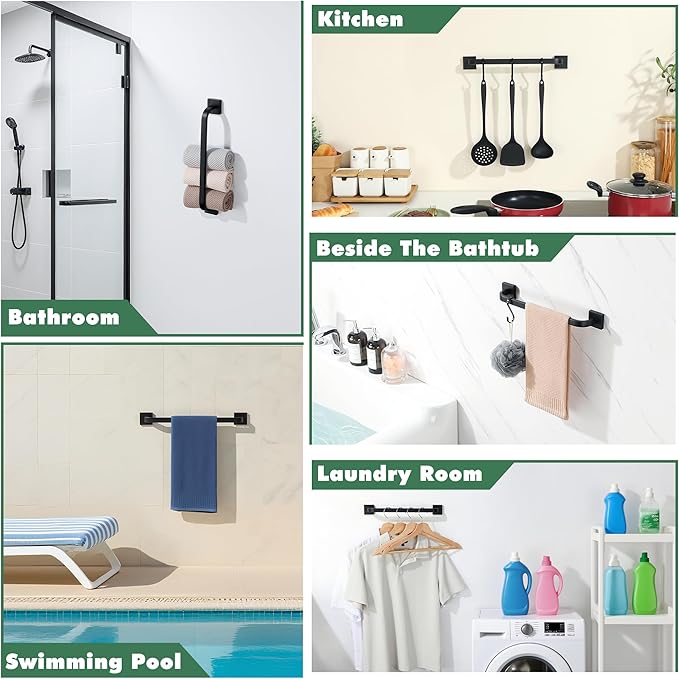 Alise 16'' Towel Bar for Bathroom,Towel Holder Black Towel Racks for Bathroom Wall Mount,SUS304 Stainless Steel Towel Rail Towel Hanger for Wall,Matte Black