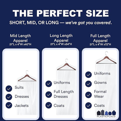 Plasticplace Clear Garment Bags Plastic Coat Bag1.0 Mil 21" X 4" X 54" (50 Count)