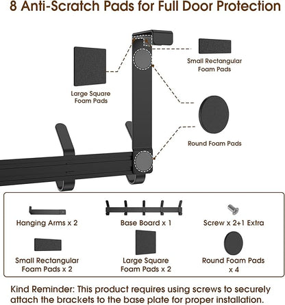 CHAUNCEY HOME Over The Door Hooks Hanger with 7" Extended Arms for Hanging, J7U, Perfectly Fits US Standard 1 3/8-inch Doors, Towel Rack Organizer Holder, Matte Black