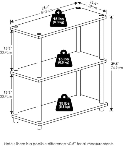 Furinno Turn-N-Tube Storage Shelves, 3-Tier Book Shelf, Corner Shelf, Toolless Open Shelves, for Organization and Storage, Living Room, Garage, Home Office, White