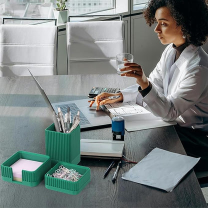 Aesthetic Desk Organizers and Accessories Set of 3 with Pen Holder,Paperclip Holder,Sticky Note Holder - Durable Plastic Pencil Holder for Office Women Men-Teacher Appreciation/Back-to-school Gift