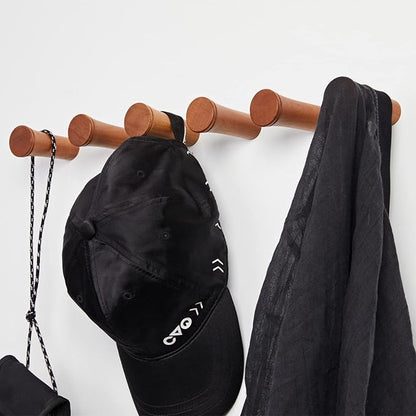 HomeDo Wood Wall Hooks Hat Rack, Wooden Coat Hooks Wall Mounted, Decorative Single Organizer Hat Hanger Towel Rack (Cherry-2inch,6Pack)