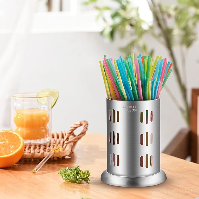 MAXCOOK Stainless Steel Chopstick Holder, 18/8 Stainless Steel Utensil Holder for Countertop, Round Drain Holes