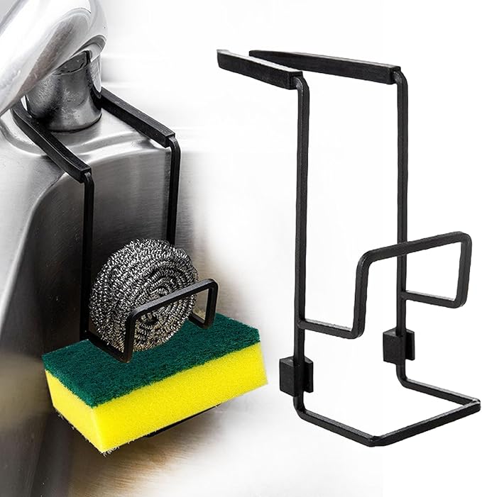 YUSAVHO Sponge Holder for Kitchen Sink – Sink Caddy Organizer for Sponges, Brushes, and Kitchen Sink Accessories, Apartment & New Home Essentials (Black)