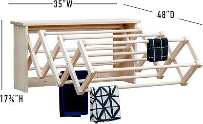 Pennsylvania Woodworks Extra Large Wall Clothes Drying Rack ~ Heavy Duty Solid Maple Hardwood, Folding, Collapses to 35" x 20" x 8", Hand Built in USA, Unfinished