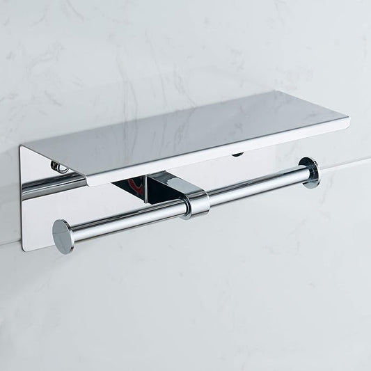BGL Toilet Paper Holder - Stainless Steel Toilet Paper Roll Holder with Shelf Wall Mounted for Bathroom (Silver, Double Head)
