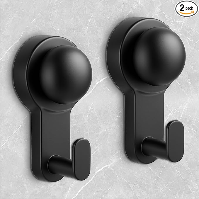 WingWider Shower Hooks for Inside Shower,No-Drill Removable&Reusable Towel Hooks for Bathroom,Heavy Duty Suction Cup Hooks for Glass Window,2 Pack(Black)