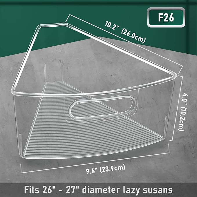 Lazy Susan Cabinet Organizer Bins for 26"/ 28"/ 32" Diameter Corner Organizer, Plastic Cabinet Storage Bin, 1/8 Wedge - Food Safe, BPA Free, with Non-Slip Pads (for 26" Diameter, 6 Pack)
