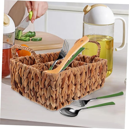 Unomor Kitchen Storage Basket Woven Cutlery Organizer Natural Style Basket Household Woven Container Pantry Organizer