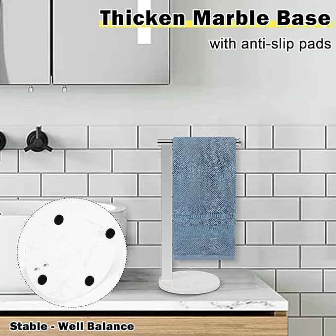 Stainless Steel L-Shaped Hand Towel Holder, SUS304 Bathroom Towel Rack with Thickened Base for Countertop Vanity (Chrome)