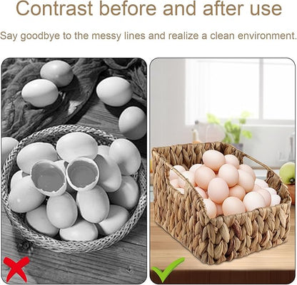 Set of 2 Eggs Collecting Basket with Handle, Farmhouse Wicker Egg Baskets for Gathering Fresh Egg, Trapezoid Egg Holder Display, Vintage Style Fruit Basket for Kitchen Pantry Countertop