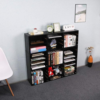 PAG Mail Sorter Organizer, Wood Countertop Literature Organizer, Office Supplies Desktop File Bill Paper Organizer for Office Home School, 4 Compartments, Black