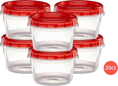 ELEGANT DISPOSABLES (16 Ounce 20 Pack) Twist cap Containers Clear Bottom With Red Top Screw on Lids Twist Top Food Storage Freezer Containers